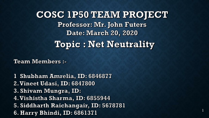 cosc 1p50 team project professor mr john futers n.w
