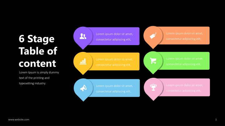 6 stage table of content lorem ipsum is simply n.w