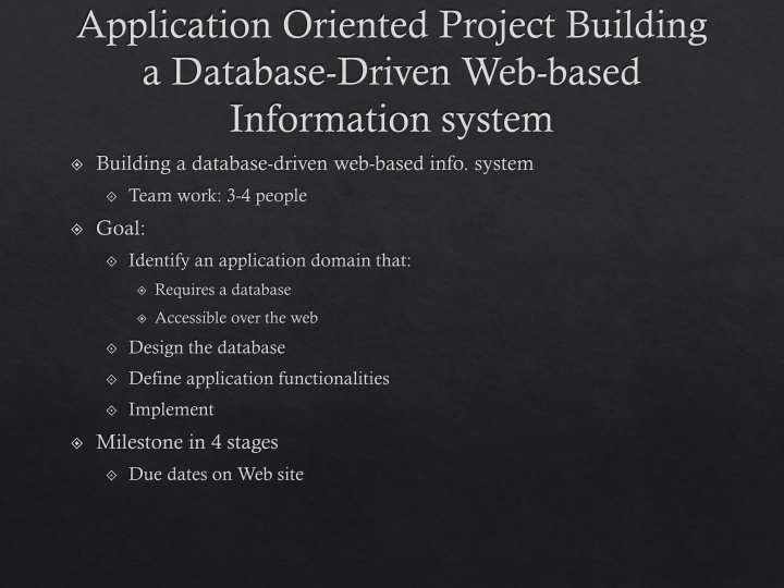application oriented project building a database n.w