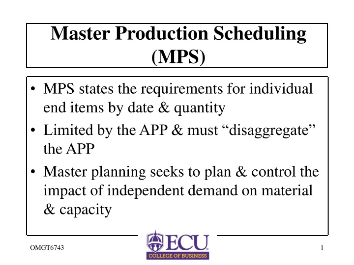 master production scheduling mps n.w