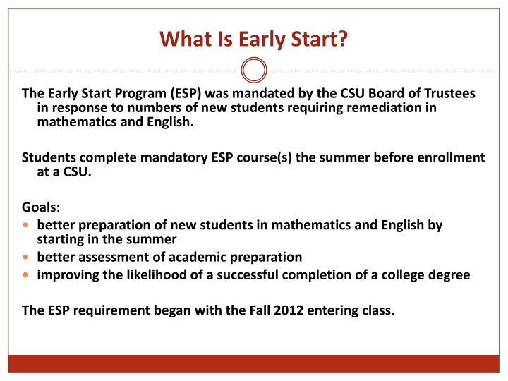 what is early start n.w