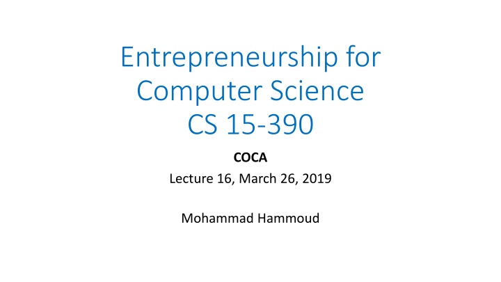 entrepreneurship for computer science cs 15 390 n.w