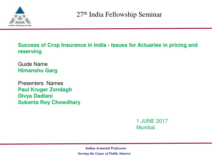 27 th india fellowship seminar n.w