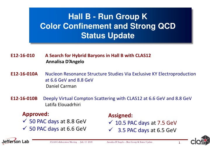 hall b run group k color confinement and strong n.w