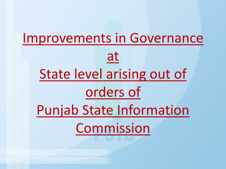 improvements in governance at state level arising n.w