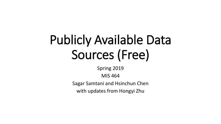 Publicly Available Data Sources Overview