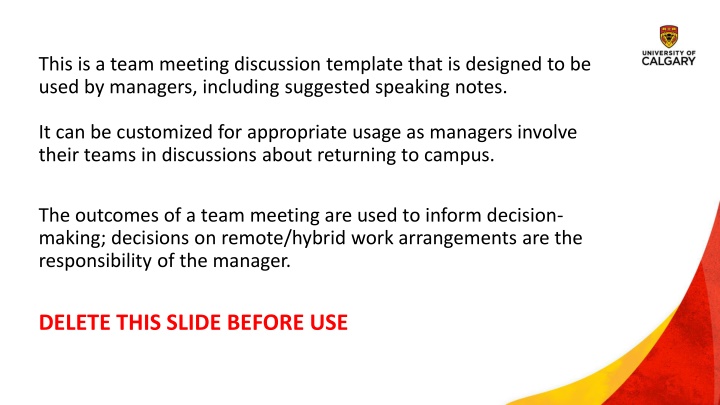 this is a team meeting discussion template that n.w