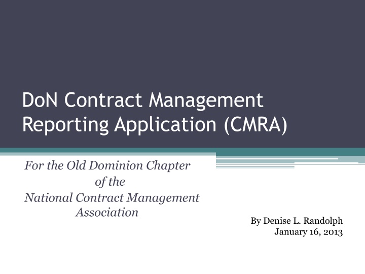 don contract management reporting application cmra n.w