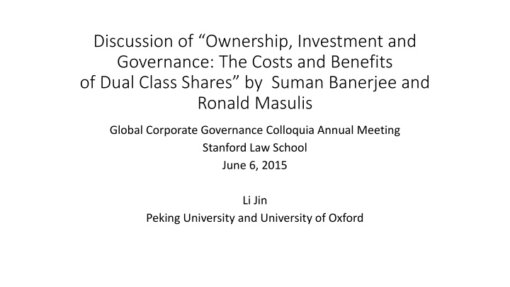 discussion of ownership investment and governance n.w