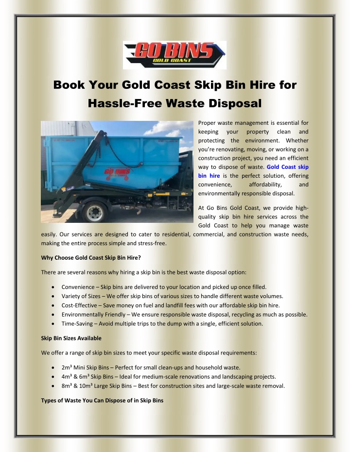 book your gold coast skip bin hire for hassle n.w