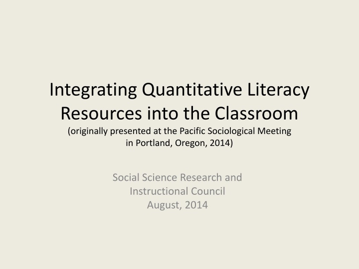 integrating quantitative literacy resources into n.w
