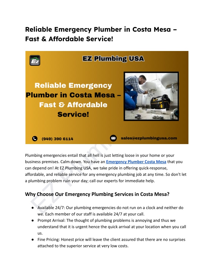 reliable emergency plumber in costa mesa fast n.w