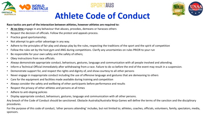 athlete code of conduct n.w
