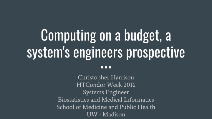 computing on a budget a system s engineers n.w