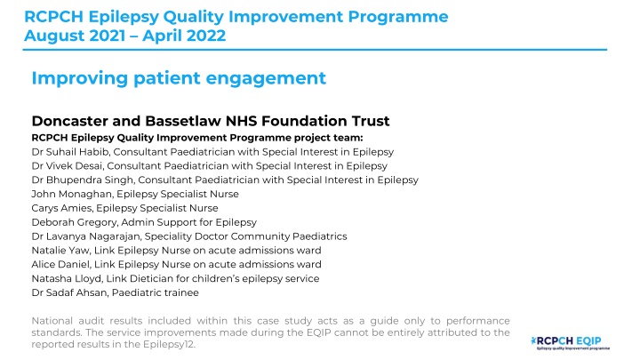 rcpch epilepsy quality improvement programme n.w