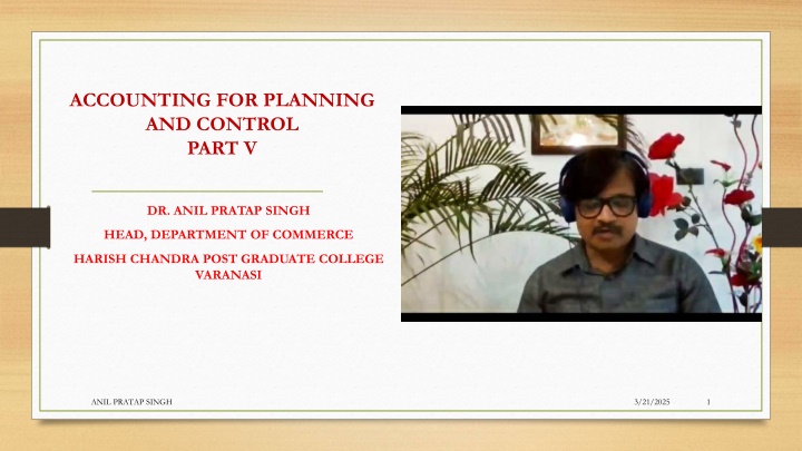 accounting for planning and control part v n.w