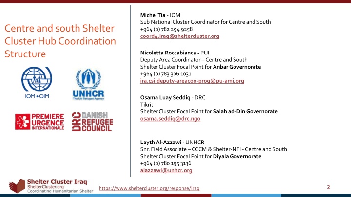 michel tia iom sub national cluster coordinator n.w