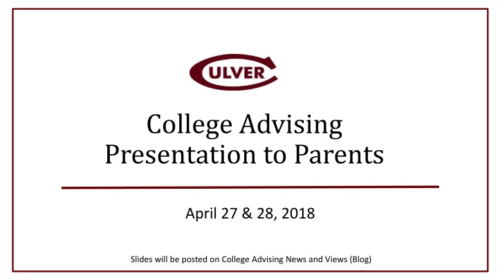 college advising presentation to parents n.w