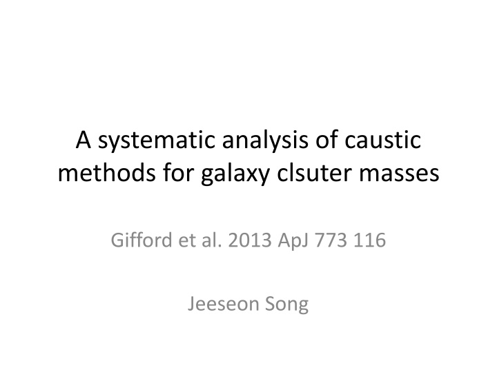 a systematic analysis of caustic methods n.w