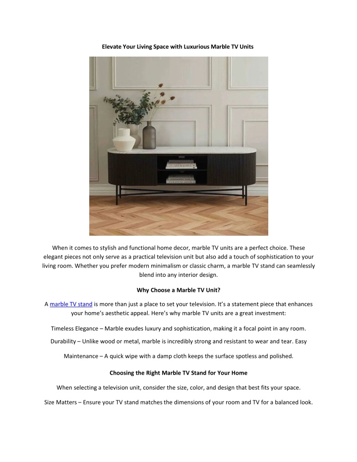 Stylish and Durable: The Appeal of Marble TV Stands