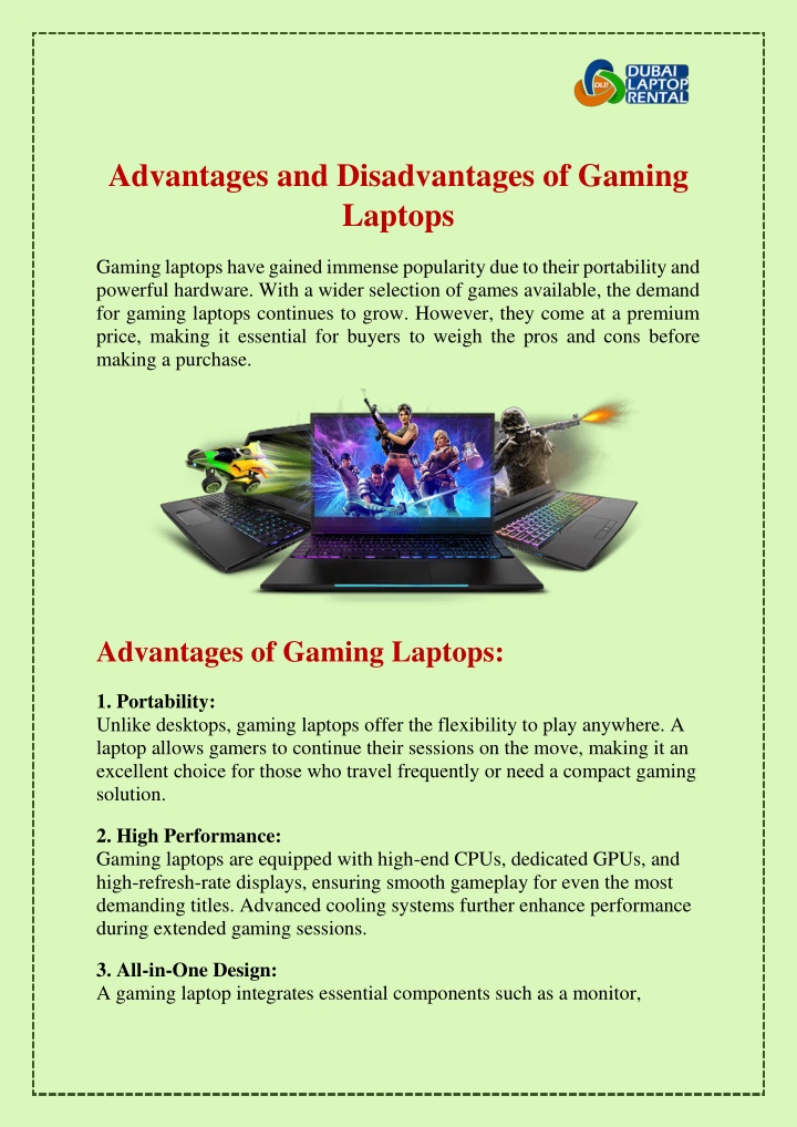 advantages and disadvantages of gaming laptops n.w