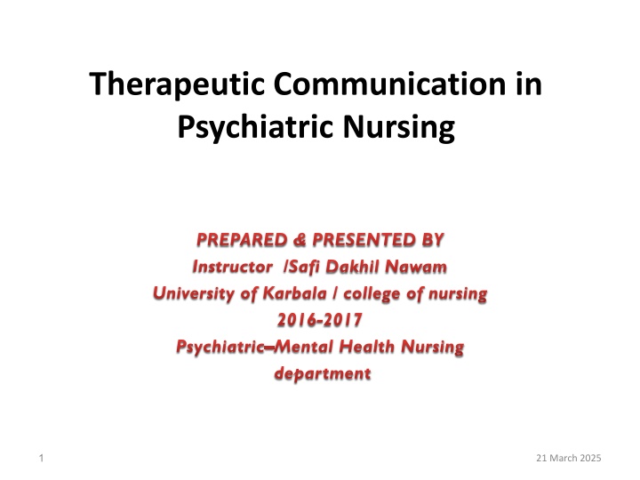 therapeutic communication in psychiatric nursing n.w