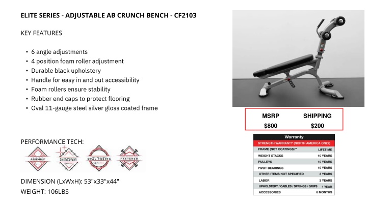 elite series adjustable ab crunch bench cf2103 n.w