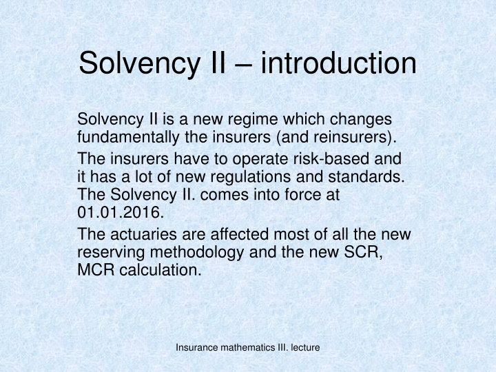 solvency ii introduction n.w