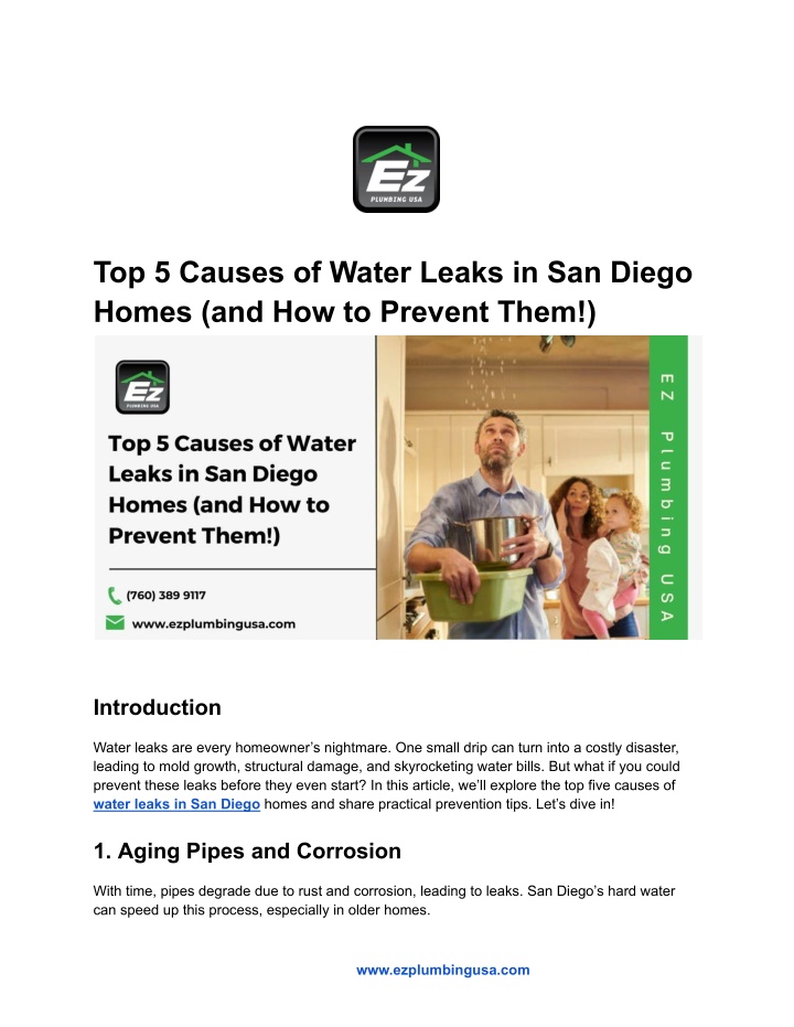 top 5 causes of water leaks in san diego homes n.w