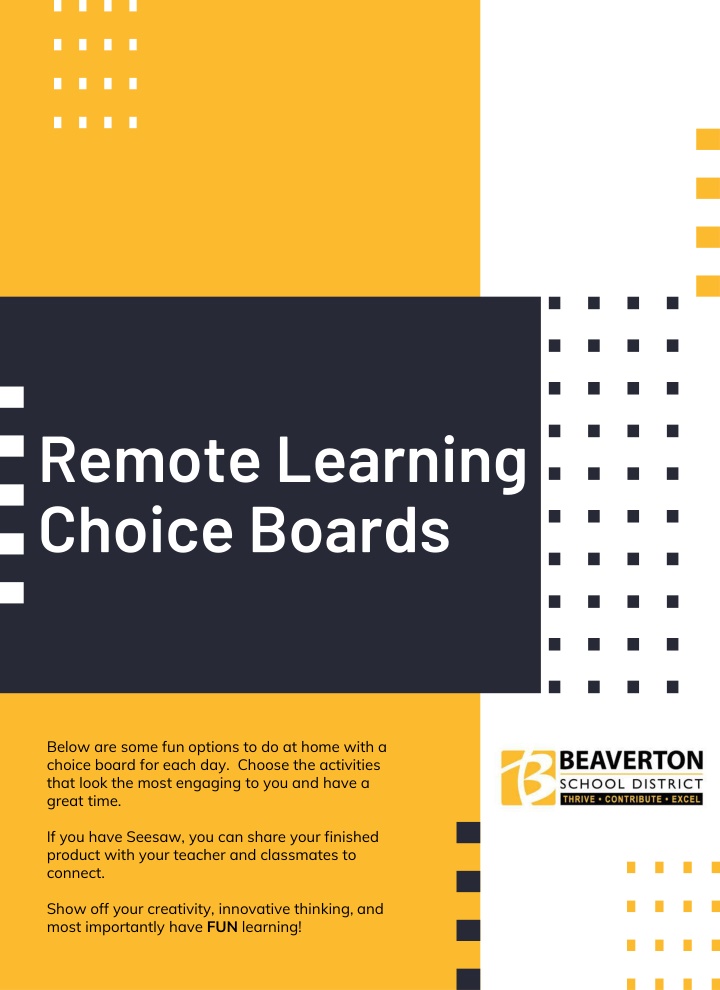 remote learning choice boards n.w