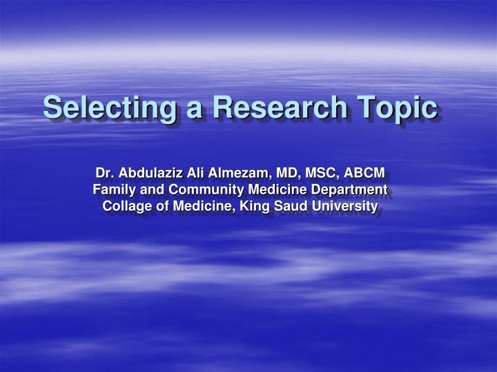 selecting a research topic n.w