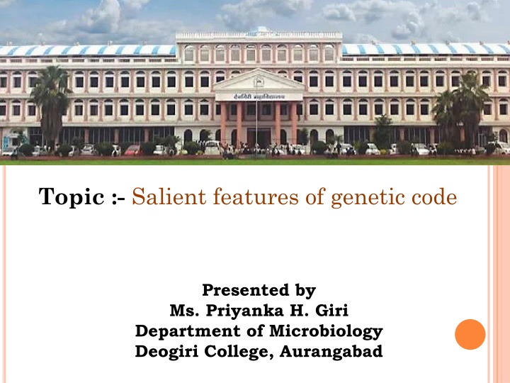 topic salient features of genetic code n.w