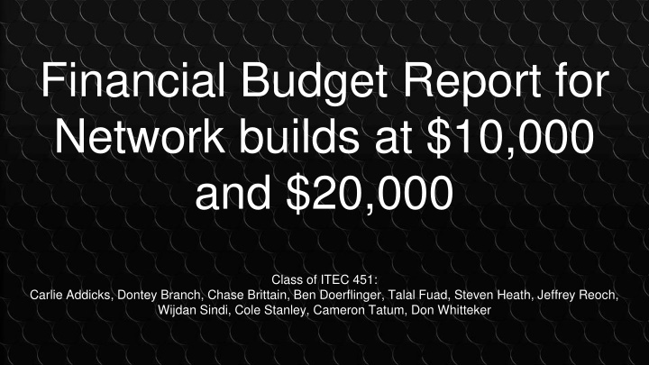 financial budget report for network builds n.w