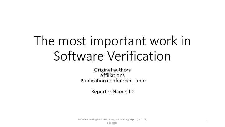 the most important work in software verification n.w