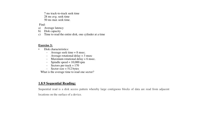 7 ms track to track seek time 28 ms avg seek time n.w