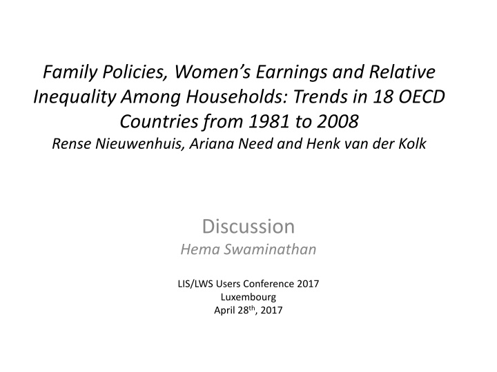 family policies women s earnings and relative n.w