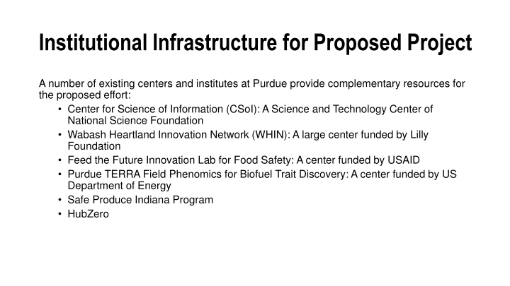 institutional infrastructure for proposed project n.w