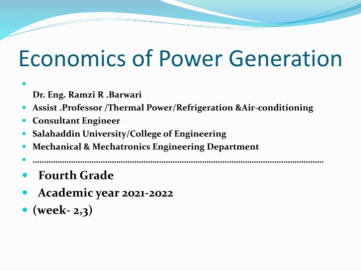 economics of power generation n.w