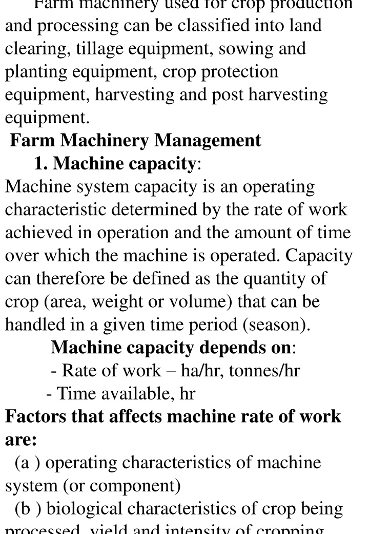 farm machinery used for crop production n.w