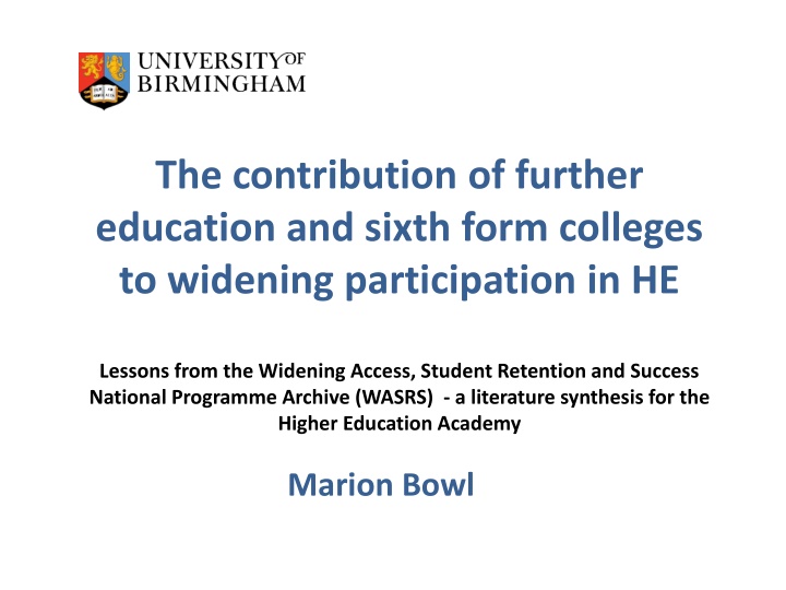 the contribution of further education and sixth n.w