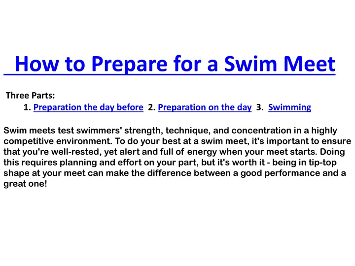 how to prepare for a swim meet n.w