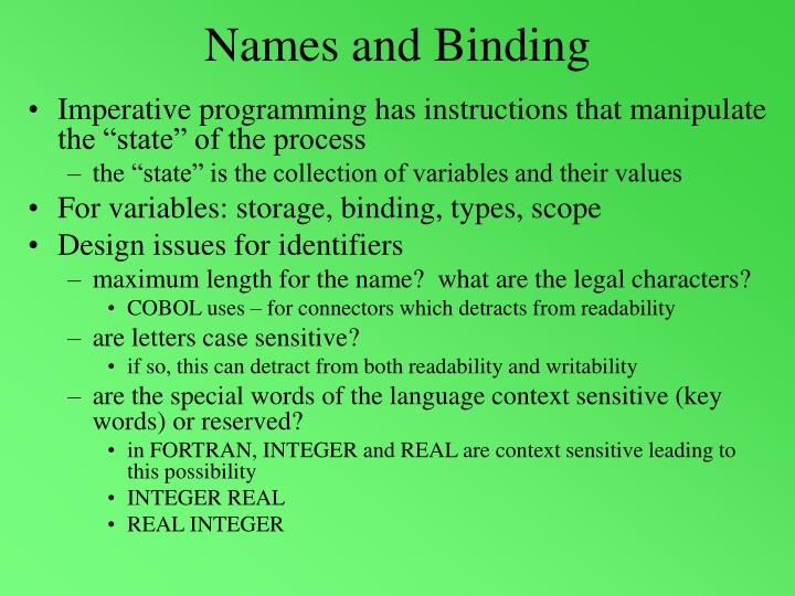 names and binding n.w