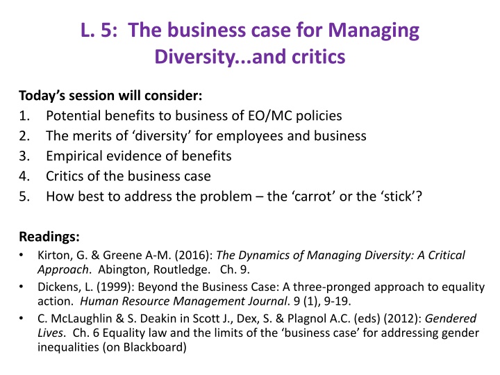 l 5 the business case for managing diversity n.w
