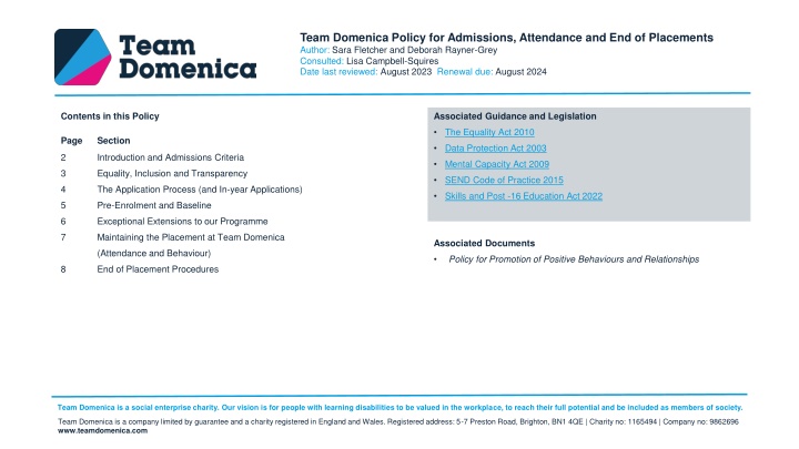team domenica policy for admissions attendance n.w