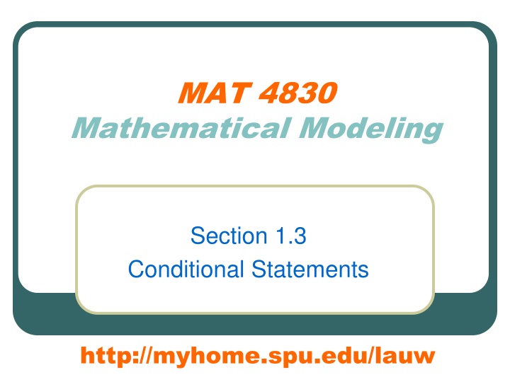 Mathematical Modeling: Conditional Statements Overview
