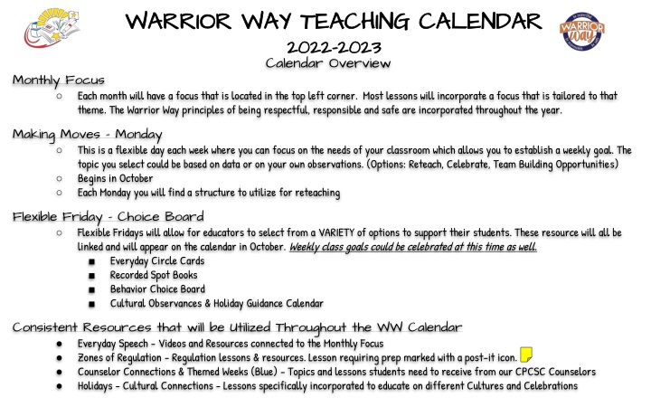 warrior way teaching calendar warrior n.w