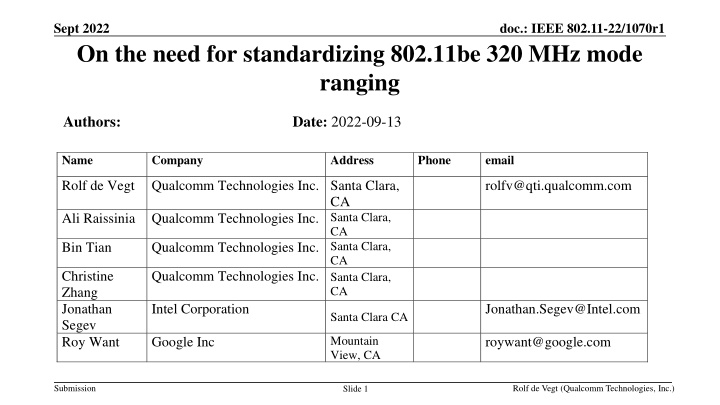 sept 2022 on the need for standardizing 802 11be n.w