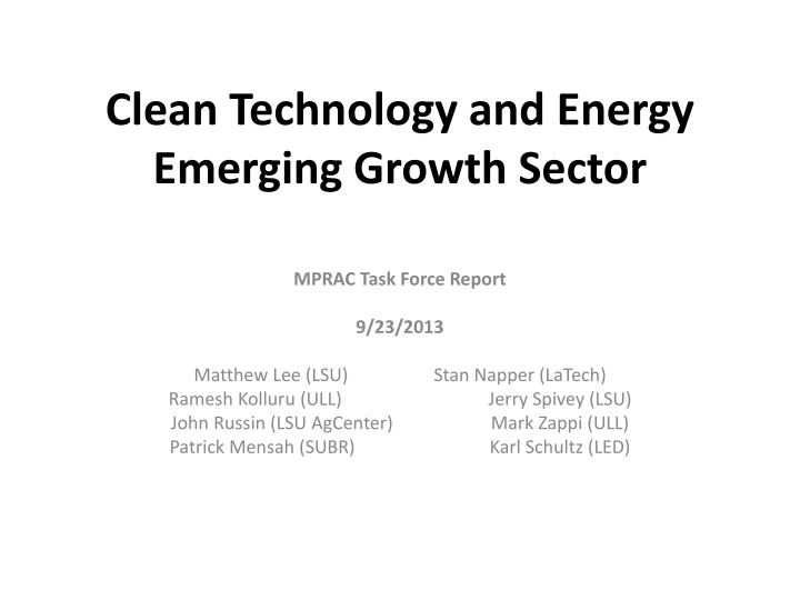 clean technology and energy emerging growth sector n.w