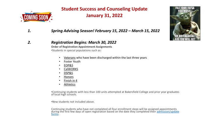 student success and counseling update january n.w
