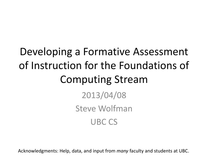 developing a formative assessment of instruction n.w